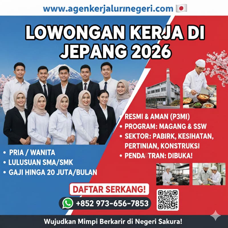 Lowongan Kerja di Jepang Pria Wanita Lulusan SMA SMK 2026