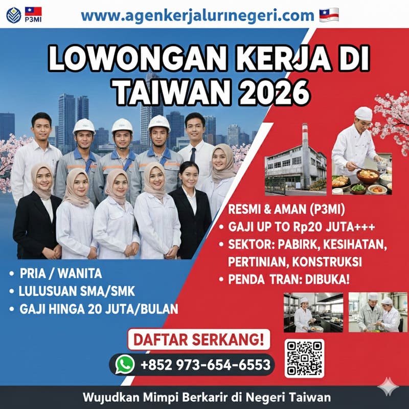 Lowongan Kerja di Taiwan Untuk Laki-Laki dan Wanita Lulusan SMA SMK