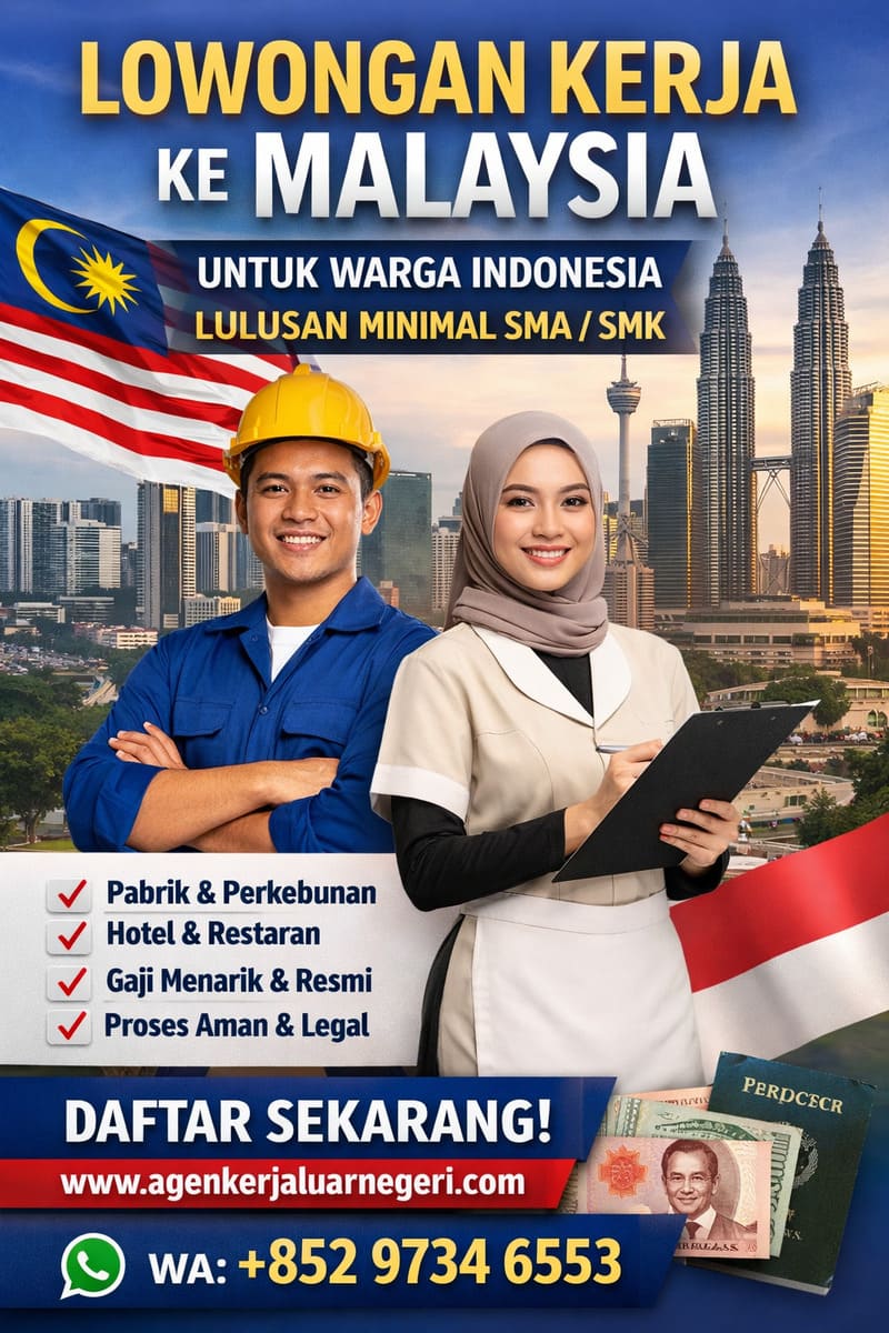 Lowongan Pekerjaan di Malaysia Untuk Warga Indonesia Baik Wanita Maupun Laki-Laki Minimal Lulusan SMA (2)